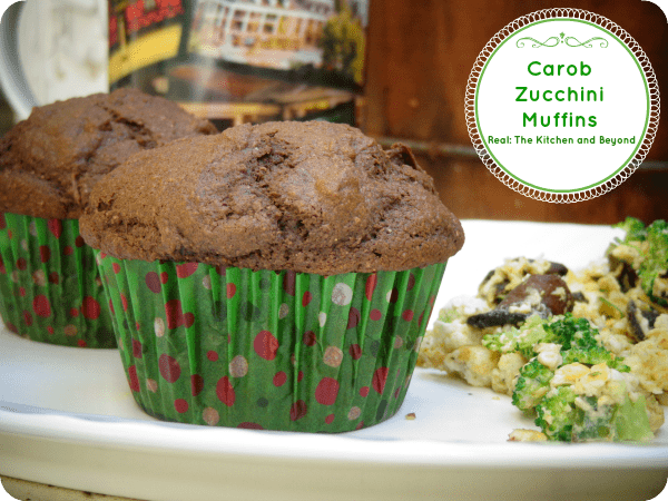 "the lightest muffin I ever ate." Carob and zucchini blend smoothly together in this egg free #muffin. Perfect for brunch