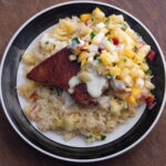 tuna steak w/ rice pineapple mango salsa