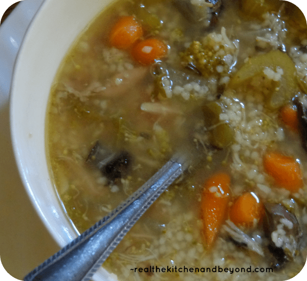  slow cooked chicken couscous soup is perfect for a chilly day after picking apples or enjoying a snowy day ~ realthekitchenandbeyond.com