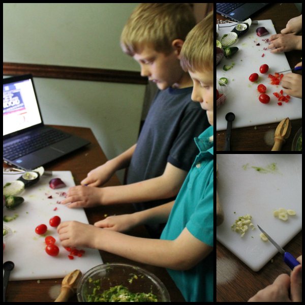 kids preparing guacamole