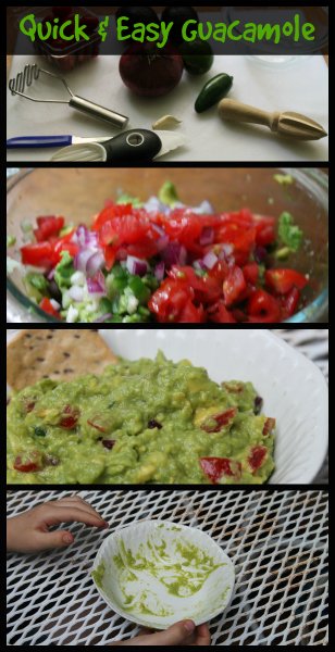 guacamole collage - ingredients, made and empty dish