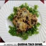 One Pot Dinners: Quinoa Burrito Bowl ~ dinner is on the table in under 30 minutes with this easy recipe from www.realthekitchenandbeyond.com