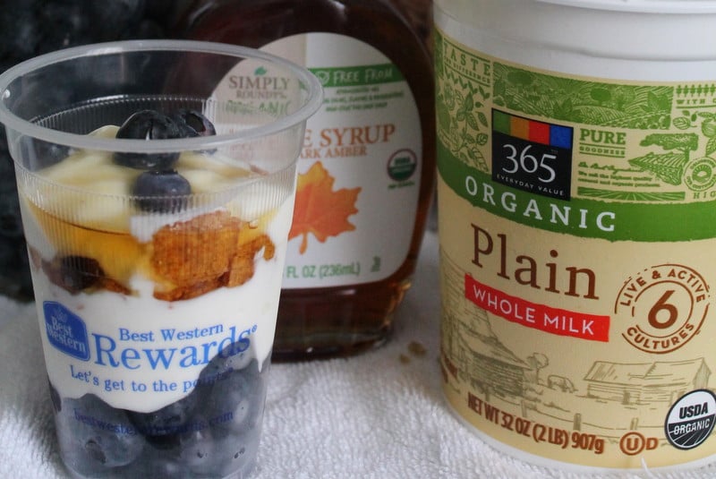 Blueberry Maple Parfaits - making food in a hotel