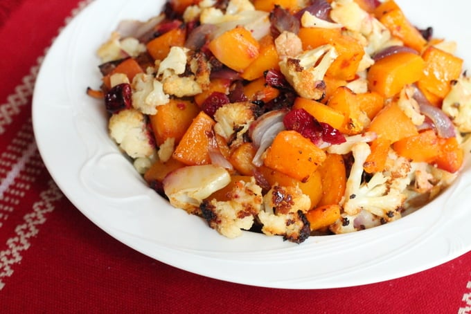 Spicy Sweet Roasted Butternut Squash and Cauliflower