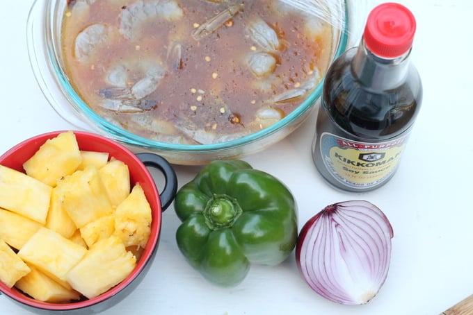 Tropical Shrimp Marinating with Kebab Produce