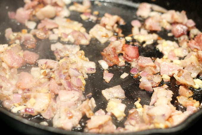 Saute bacon and onion for Zucchini Noodles